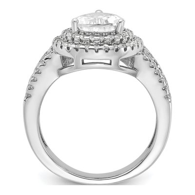 Sterling Silver CZ Pear Double Halo Ring – view 3
