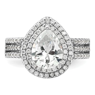 Sterling Silver CZ Pear Double Halo Ring – view 5