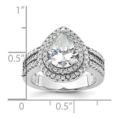 Sterling Silver CZ Pear Double Halo Ring – view 6