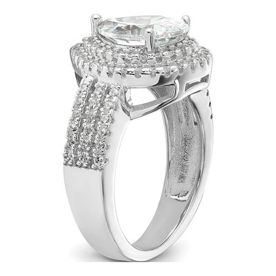 Sterling Silver CZ Pear Double Halo Ring – view 7