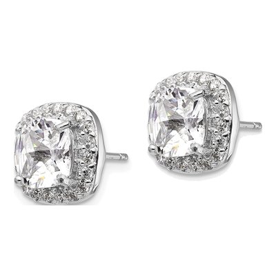 Sterling Silver 7.5mm Cushion CZ Square Halo Stud Earrings – view 3