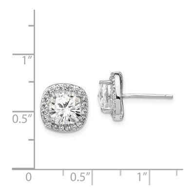 Sterling Silver 7.5mm Cushion CZ Square Halo Stud Earrings – view 5