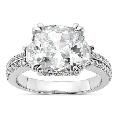 Sterling Silver CZ Fancy Cushion-Cut Baguette-Cut Brilliant-Cut Ring