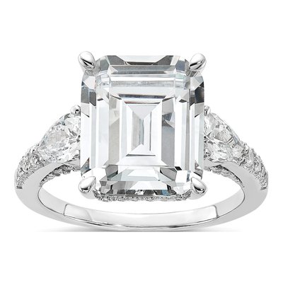 Sterling Silver CZ Fancy Emerald-Cut Brilliant-Cut Ring