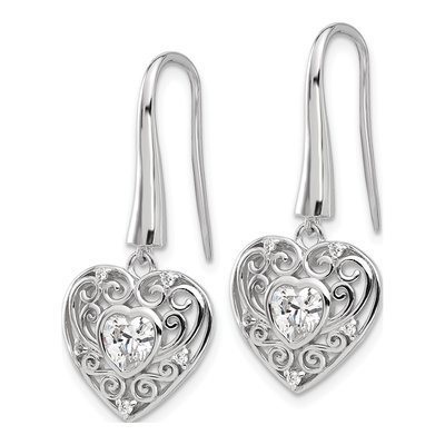 Sterling Silver CZ Heart Dangle Earrings – view 3