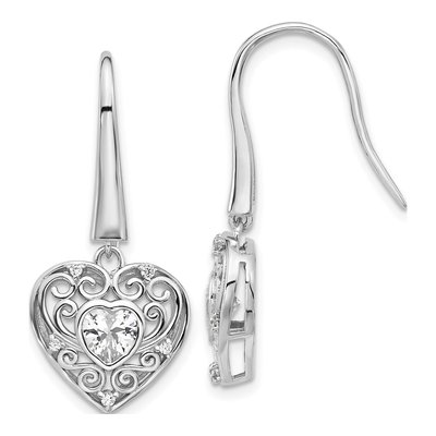 Sterling Silver CZ Heart Dangle Earrings