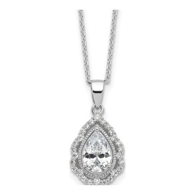 Sterling Silver CZ Teardrop Pendant Necklace