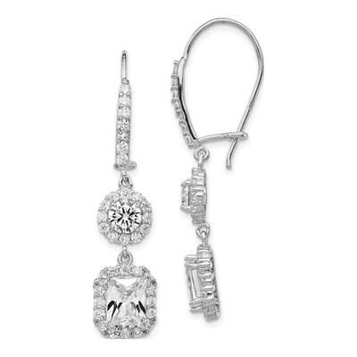 Sterling Silver CZ Halo Dangle Earrings