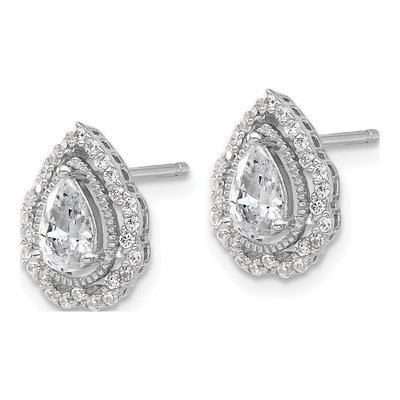 Sterling Silver Pear CZ Teardrop Stud Earrings – view 3
