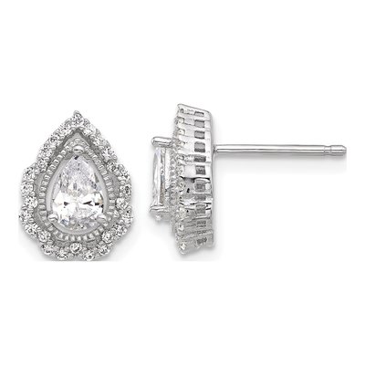 Sterling Silver Pear CZ Teardrop Stud Earrings