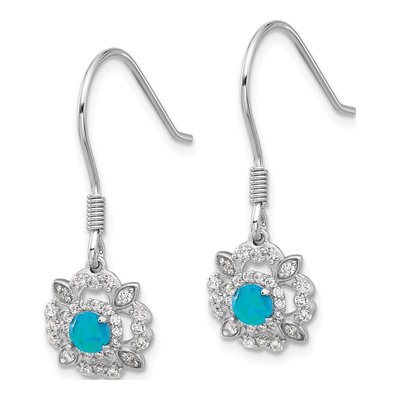 Sterling Silver Lab-Created Opal & CZ Dangle Earrings – view 3
