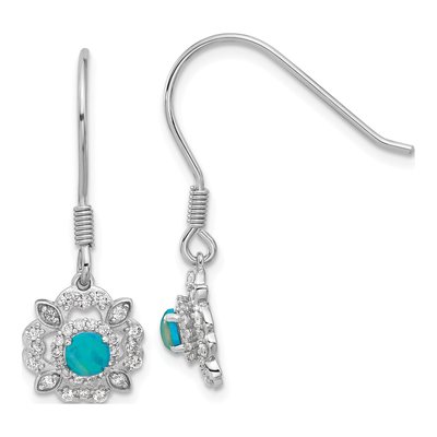 Sterling Silver Lab-Created Opal & CZ Dangle Earrings