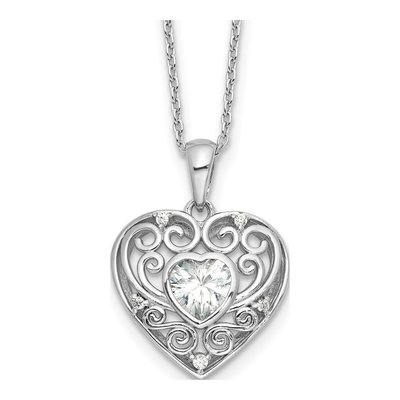 Sterling Silver CZ Heart Pendant Necklace