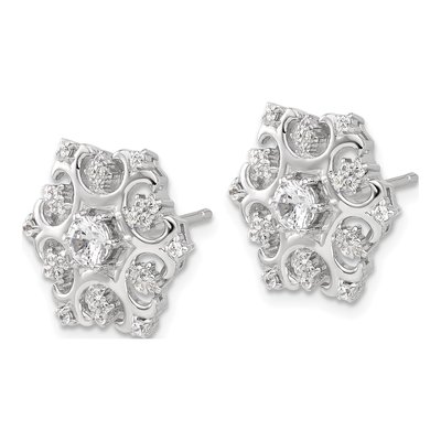 Sterling Silver 4mm Round CZ Snowflake Stud Earrings – view 3