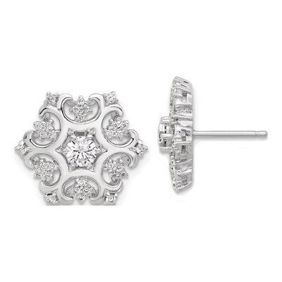 Sterling Silver 4mm Round CZ Snowflake Stud Earrings