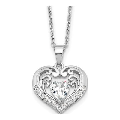 Sterling Silver CZ Heart Pendant Necklace