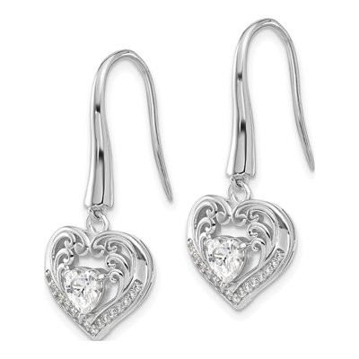 Sterling Silver CZ Heart Dangle Earrings – view 3