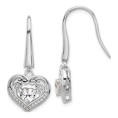 Sterling Silver CZ Heart Dangle Earrings