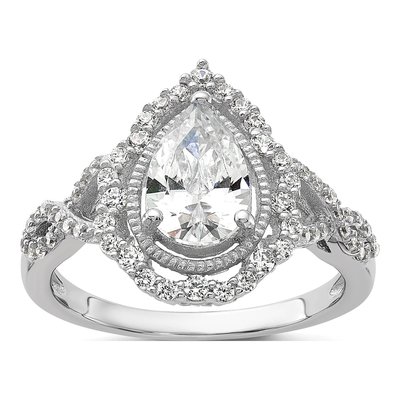 Sterling Silver CZ Pear Ring