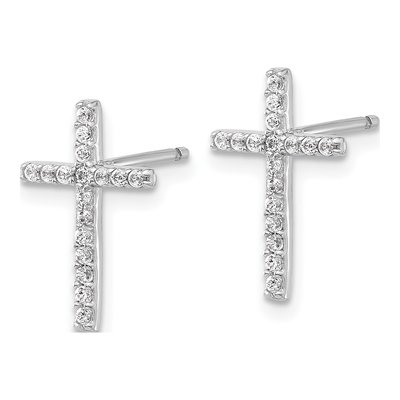 Sterling Silver Round CZ Cross Stud Earrings – view 3