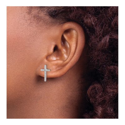 Sterling Silver Round CZ Cross Stud Earrings – view 4