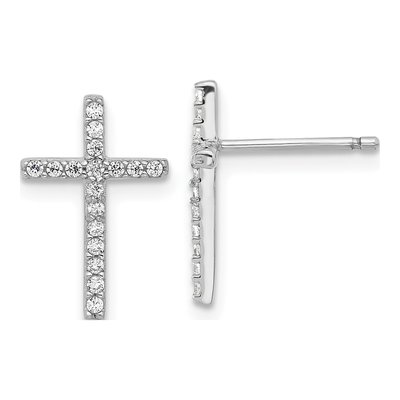 Sterling Silver Round CZ Cross Stud Earrings