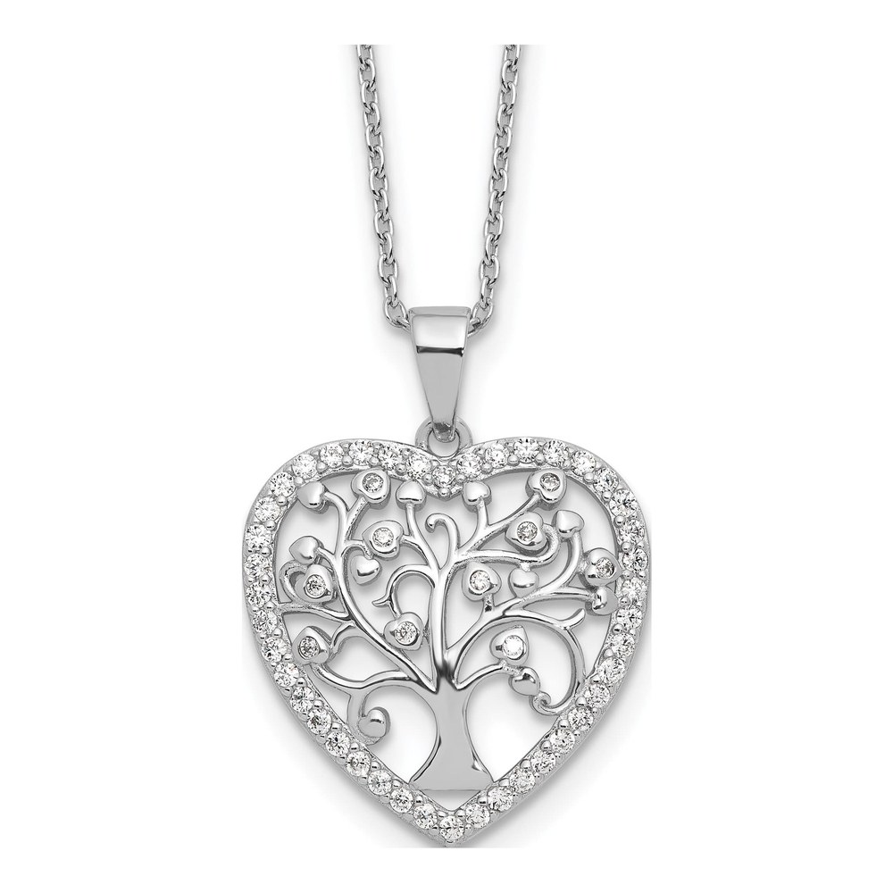 Cheryl M Sterling Silver CZ Tree of Life Heart Necklace