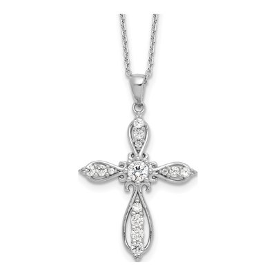 Sterling Silver CZ Cross Pendant Necklace