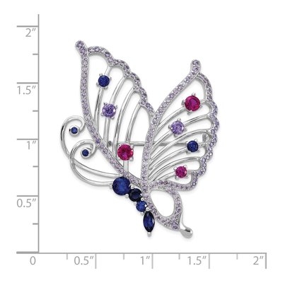 Sterling Silver Lab Ruby & Sapphire Butterfly Pin – view 4