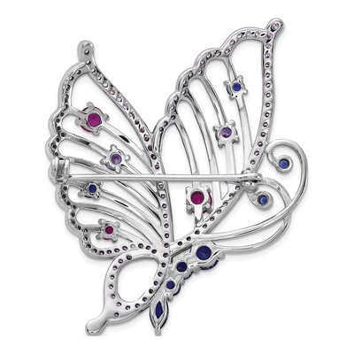 Sterling Silver Lab Ruby & Sapphire Butterfly Pin – view 5