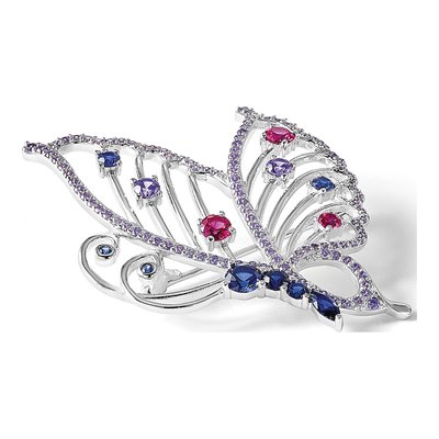 Sterling Silver Lab Ruby & Sapphire Butterfly Pin – view 6