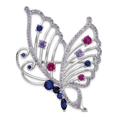 Sterling Silver Lab Ruby & Sapphire Butterfly Pin