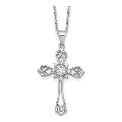 Sterling Silver CZ Cross Pendant Necklace