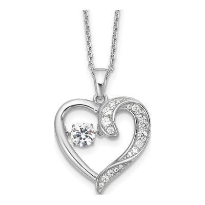 Sterling Silver CZ Heart Pendant Necklace