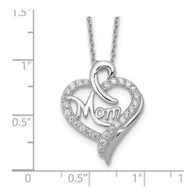 Sterling Silver CZ MOM Heart Pendant Necklace – view 5