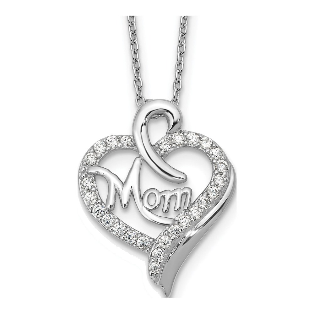 Cheryl M Sterling Silver CZ MOM Heart Necklace