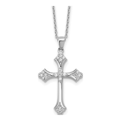 Sterling Silver CZ Cross Pendant Necklace