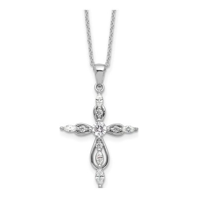 Sterling Silver CZ Cross Pendant Necklace