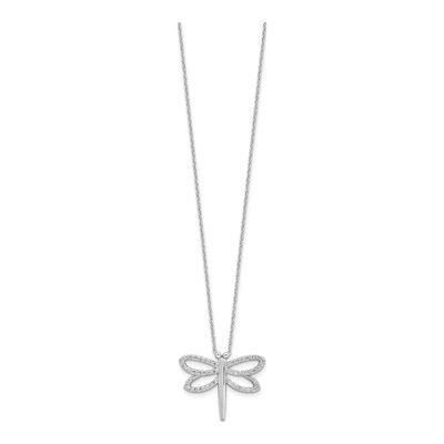 Sterling Silver CZ Brilliant-Cut Dragonfly Pendant Necklace – view 3