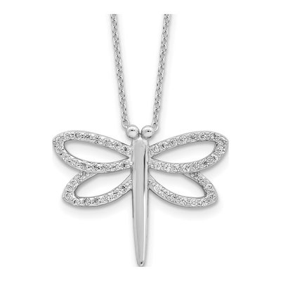 Sterling Silver CZ Brilliant-Cut Dragonfly Pendant Necklace