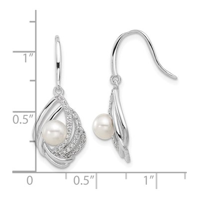 Sterling Silver Freshwater Cultured Pearl & CZ Teardrop Dangle Earrings – view 4