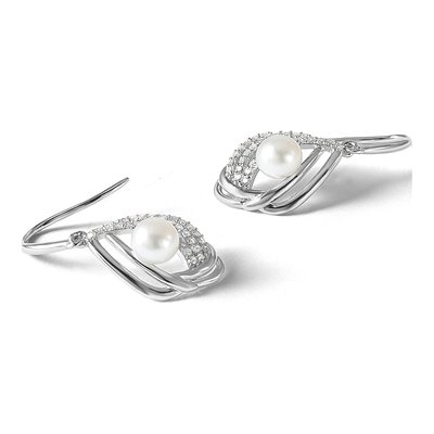 Sterling Silver Freshwater Cultured Pearl & CZ Teardrop Dangle Earrings – view 5