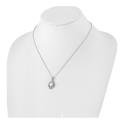 Sterling Silver Freshwater Cultured Pearl & CZ Teardrop Necklace – view 3
