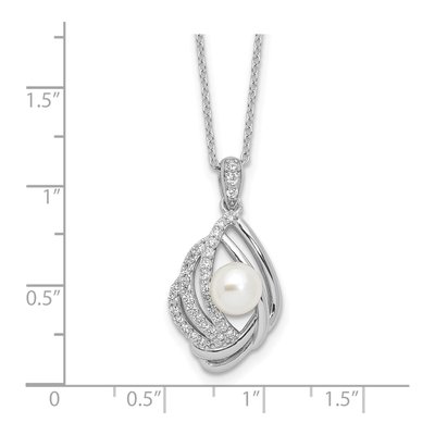 Sterling Silver Freshwater Cultured Pearl & CZ Teardrop Necklace – view 4