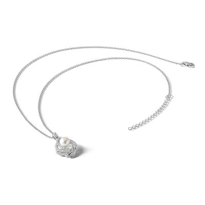 Sterling Silver Freshwater Cultured Pearl & CZ Teardrop Necklace – view 5