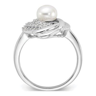 Sterling Silver Freshwater Cultured Pearl & CZ Teardrop Ring – view 2