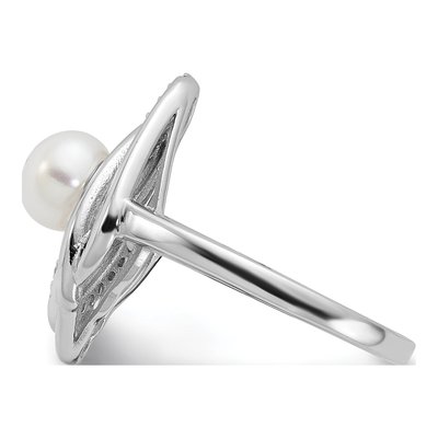 Sterling Silver Freshwater Cultured Pearl & CZ Teardrop Ring – view 3