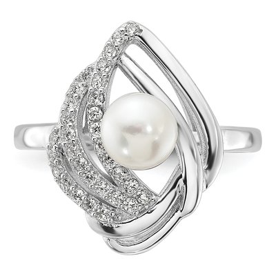 Sterling Silver Freshwater Cultured Pearl & CZ Teardrop Ring – view 4