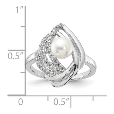Sterling Silver Freshwater Cultured Pearl & CZ Teardrop Ring – view 5