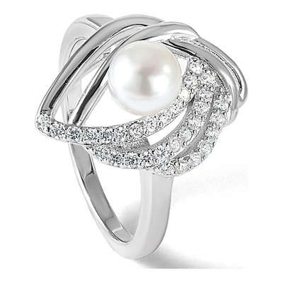Sterling Silver Freshwater Cultured Pearl & CZ Teardrop Ring – view 7